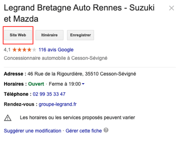 Capture mise en évidence site internet fiche google my business