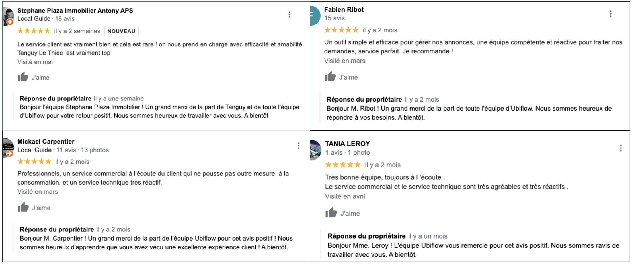 Exemple d'avis positifs et leur réponse