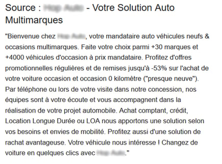 Exemple de description concession automobile google my business