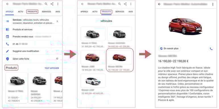 Aperçu section produit mise à jour fiche Google My Business