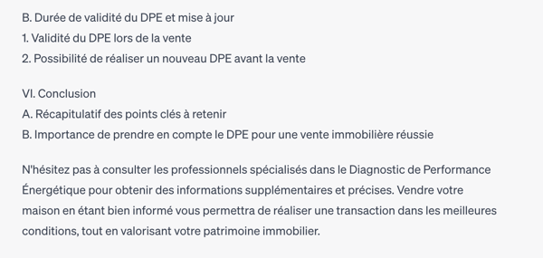 Capture d'écran chatGPT plan article immo DPE 3 - Crédit Ubiflow