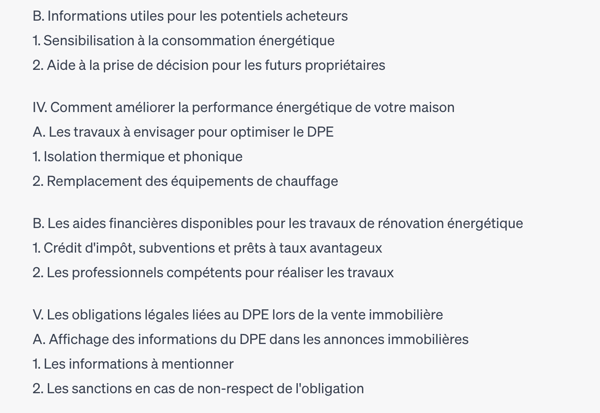 Capture d'écran chatGPT plan article immo DPE 2 - Crédit Ubiflow