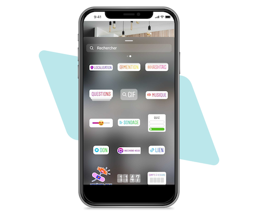 Capture d'écran smartphone qui montre les différents Stickers sur Instagram