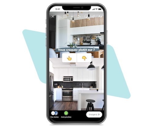 Capture qui montre 2 photos de cuisines pour illustrer une story Instagram
