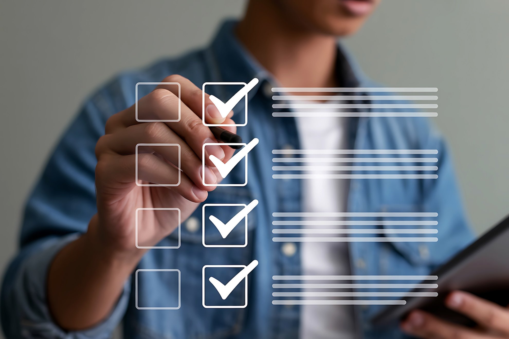 Homme cochant les cases d'une liste de critères